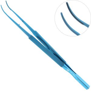 Пинцет микрохирургический атравматичный, плавно изогнутый, с противовесом, 1,0 мм.