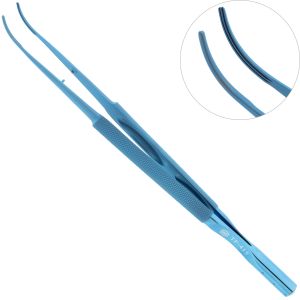 Пинцет микрохирургический атравматичный, плавно изогнутый, с противовесом, 1,2 мм.