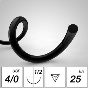 Шовный материал Полиамид NA 4/0 mono RR 19 mm 1/2 75 cm (25 шт)