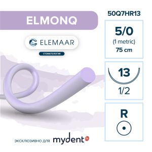 Шовный материал ELMONQ 5/0 (12 шт, 75 см, 1/2, 13 мм, колющая)