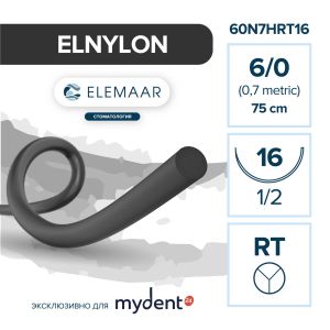 Шовный материал ELNYLON 6/0 (12 шт, 75 см, 1/2, 16 мм, таперкат)
