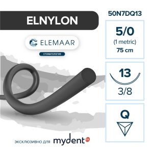 Шовный материал ELNYLON 5/0 (12 шт, 75 см, 3/8, 13 мм, обратно-режущая)