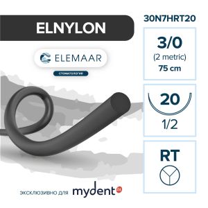 Шовный материал ELNYLON 3/0 (12 шт, 75 см, 1/2, 20 мм, таперкат)