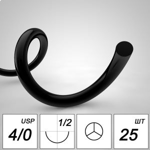 Шовный материал Полиамид NA 4/0 mono T 16 mm 1/2 75 cm (25 шт)