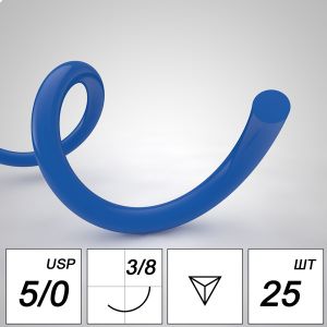 Шовный материал ПАМ Полиамид синий NA 5/0 mono RR 16 mm 3/8 75 cm (25 шт)