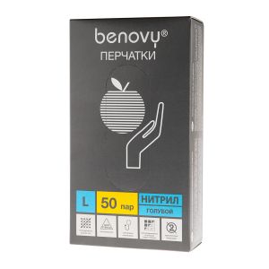 Перчатки BENOVY, нитриловые, цвет: голубой, 50 пар, р-р L