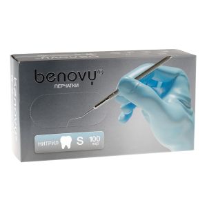 Перчатки BENOVY нитриловые, цвет: голубой, 100 пар, р-р S