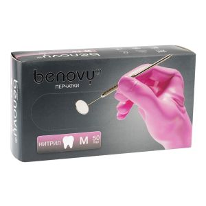 Перчатки BENOVY нитриловые, цвет: розовый, 50 пар, р-р М