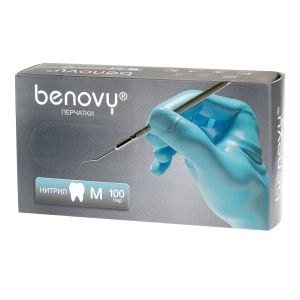 Перчатки BENOVY нитриловые, цвет: голубой, 100 пар, р-р М