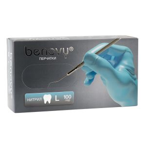 Перчатки BENOVY нитриловые, цвет: голубой, 100 пар, р-р L