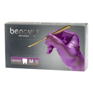 Перчатки BENOVY нитриловые, цвет: сереневый, 50 пар, р-р М