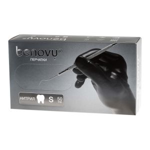 Перчатки BENOVY нитриловые, цвет: черный, 50 пар, р-р S