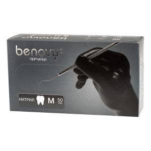Перчатки BENOVY нитриловые, цвет: черный, 50 пар, р-р М