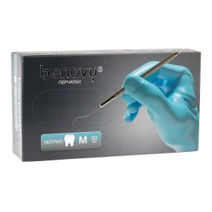 Перчатки BENOVY нитриловые, цвет: голубой, 50 пар, р-р M