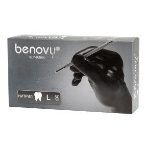 Перчатки BENOVY нитриловые, цвет: черный, 50 пар, р-р L