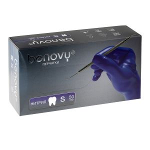 Перчатки BENOVY нитриловые, цвет: голубой, 50 пар, р-р M