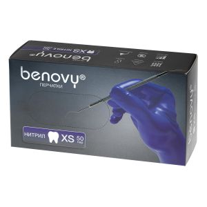 Перчатки BENOVY нитриловые, цвет: фиолетово-голубой, 50 пар, р-р XS