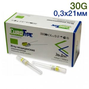 Иглы карпульные 21мм х0,3 (30G), 100шт., EuroType