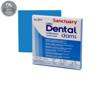 Коффердам Latex Dental Dams, синего цвета, без запаха, тонкий, размеры 152мм. х 152мм., 36шт (упак.), SANCTUARY