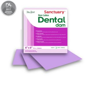 Коффердам Dental Dams, не содержащий латекс, фиолетового цвета с ароматом мяты, средний, размеры 152мм. х 152мм., 15шт (упак.), SANCTUARY