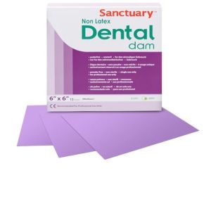 Коффердам Dental Dams, не содержащий латекс, фиолетового цвета с ароматом мяты, средний, размеры 152мм. х 152мм., 15шт (упак.), SANCTUARY