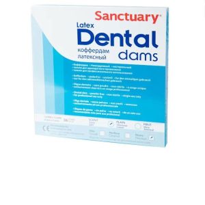 Коффердам Latex Dental Dams, синего цвета, без запаха, плотный, размеры 152мм. х 152мм., 36шт (упак.), SANCTUARY