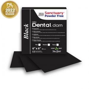 Коффердам Latex Dental Dams, черного цвета с ароматом мяты, средний, размеры 152мм. х 152мм., 36шт (упак.), SANCTUARY