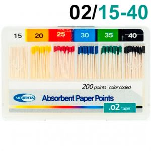 Штифты бумажные .02 №15-40 (200шт), Meta Biomed