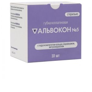 Губка Альвокон №5 с йодоформом и метронидазолом 9х5 (10шт.) Зеленая Дубрава (Форма конус)