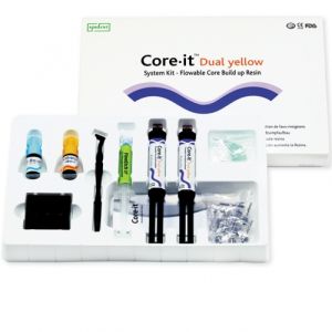 Core It Dual yellow system kit (Большой Набор композитный материал 2 шпр по 10 г ,1 Эсбонд (5мл),1Эсбондактиватор, 1 шпр. ФайнЭйч, блокнот для смешивания, насадки смешивающие)