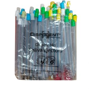 Слюноотсосы прозрачные с разноцветными колпачками DISPODENT, 100шт.