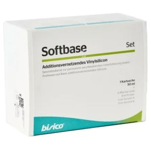 Softbase Материал для мягкой перебазировки съемного протеза (1 катридж 50мл+6смесителей+4мл п. BISICO