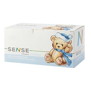Маски "SENSE Premium" Детский рисунок МИШКИ, 50шт. Гипоаллергенные.