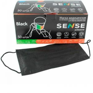 Маски "SENSE" ЧЕРНЫЕ 3-х слойные на резинке (50 шт)