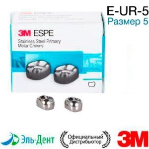 Коронки E-UR-5 из нержавеющей стали Stainless Steel Crowns для временных зубов в отд. уп.: второй верхний правый моляр, р-р 5, 2шт.