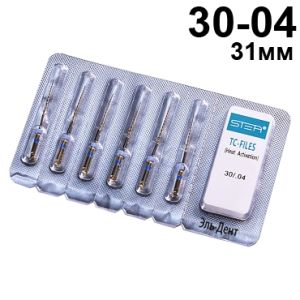 Файлы машинные с памятью формы TC-files, размер 30/.04, длина 31мм, никель-титан - 6 шт. STEA