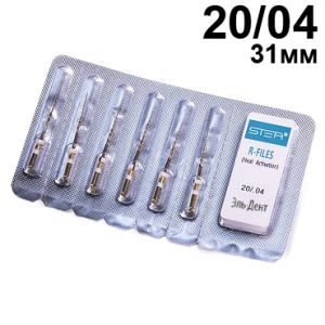 Файлы машинные R-files Gold, для первичной эндодонтии, размер 20/.04, длина 31мм, никель-титан - 6 шт. STEA