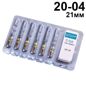 Файлы машинные с памятью формы TC-files, размер 20/.04, длина 21мм, никель-титан - 6 шт. STEA