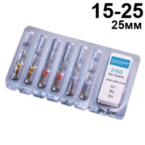 Файлы машинные с памятью формы TC-files, ассорти размер 15-25, 25мм, никель-титан - 6 шт. STEA