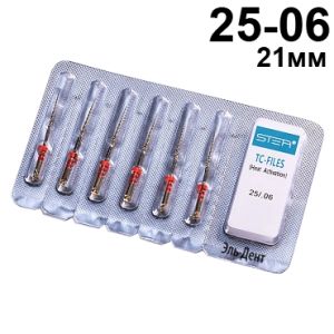 Файлы машинные с памятью формы TC-files, размер 25/.06, длина 21мм, никель-титан - 6 шт. STEA