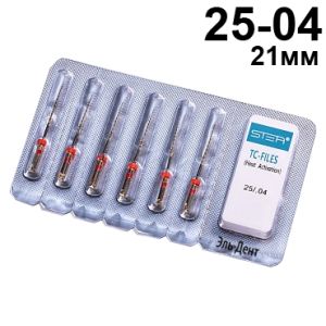 Файлы машинные с памятью формы TC-files, размер 25/.04, длина 21мм, никель-титан - 6 шт. STEA