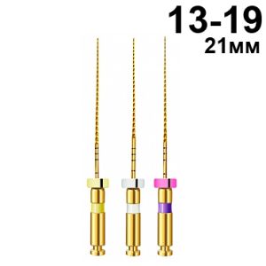 Файлы машинные V-Glider Gold, для создания ковровой дорожки, ассорти размер 13-19, никель-титан, 21мм - 6 шт. STEA