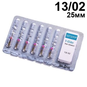 Файлы машинные V-Glider Gold, для создания ковровой дорожки, размер 13/.02, длина 25мм, никель-титан - 6 шт. STEA