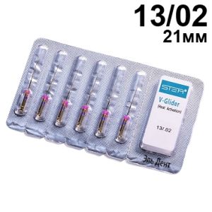 Файлы машинные V-Glider Gold, для создания ковровой дорожки, размер 13/.02, длина 21мм, никель-титан - 6 шт. STEA