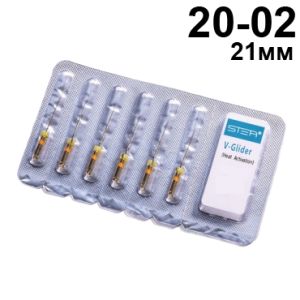 Файлы машинные V-Glider Gold, для создания ковровой дорожки, размер 20/.02, длина 21мм, никель-титан - 6 шт. STEA