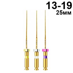 Файлы машинные V-Glider Gold, для создания ковровой дорожки, ассорти размер 13-19, никель-титан, 25мм - 6 шт. STEA