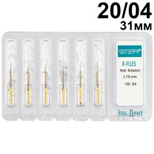 Файлы машинные R-files Gold, для первичной эндодонтии, размер 19/.04, длина 19мм, никель-титан - 6 шт. STEA