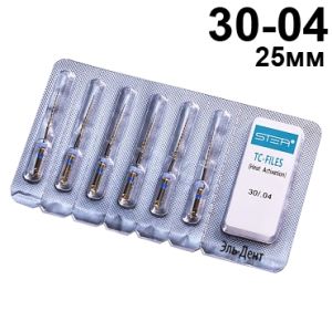 Файлы машинные с памятью формы TC-files, размер 30/.04, длина 25мм, никель-титан - 6 шт. STEA