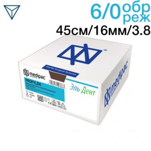 Пропилен 6/0 45см 16мм 3/8 обратно-режущая 24шт голубой