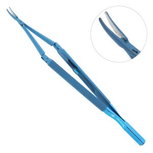 Иглодержатель микрохирургический трехшарнирный, изогнутый, 1,0мм/180мм